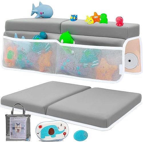 Bath Kneeler and Elbow Rest pad Set with Baby Bath Brush and Sponge, Thick Non-Slip Bath Kneeler Mat with Padded Cushion, Quick Drying, Arm Support, Perfect Kneeling pad for Bathing Baby