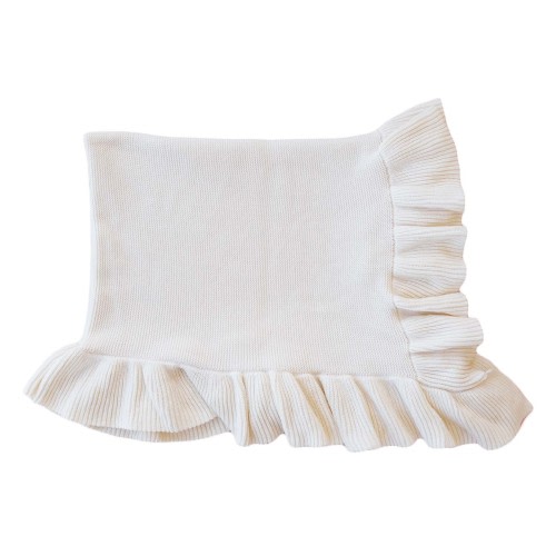 Caden Lane | Knit Blanket With Ruffle | Ivory Color
