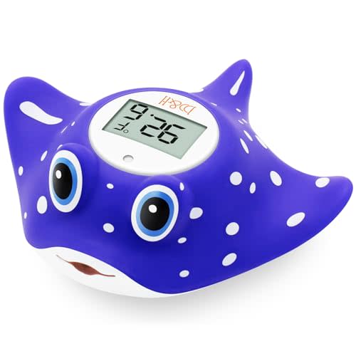 b&h Baby Bath & Room Temperature Thermometer - Digital Infant Bathtub Thermometer, Safe Toddlers Tub Time Floating Toy - Manta Ray