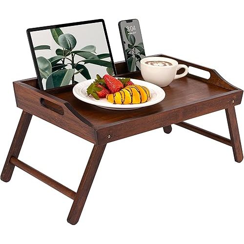 ROSSIE HOME Bamboo Wood Bed Tray, Lap Desk with Phone Holder - Fits up to 15.6 Inch Laptops and Most Tablets - Java - Style No. 78002, Medium