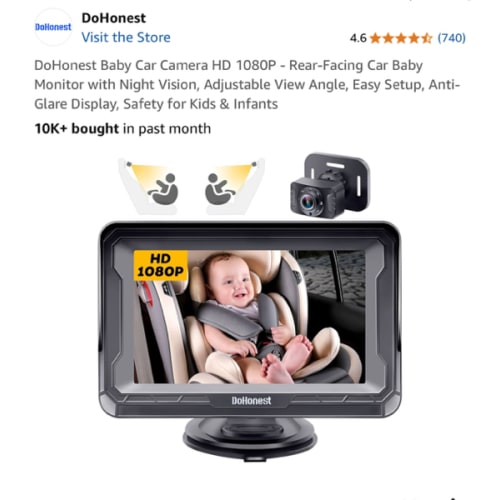 DoHonest Baby Car Camera HD 1080P - Rear-Facing Car Baby Monitor with Night Vision, Adjustable View Angle, Easy Setup, Anti-Glare Display, Safety for Kids & Infants