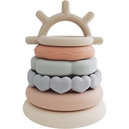 Marlowe & Co Stacking Ring Teether Toy, Soft Silicone Stacking Rings for Babies and Toddlers, 7 Piece Teether Set for Babies 6-12 Months (Classic)