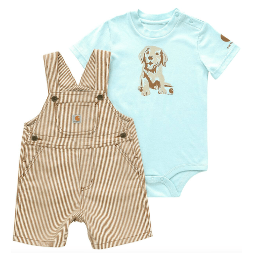 Boys' 2-Piece Short Sleeve Bodysuit and Twill Stripe Shortall Set(Infant) | 9M | Carhartt