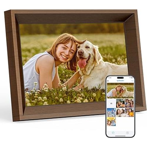 Dragon Touch Digital Picture Frame -10.1 WiFi Digital Photo Frame for Gifts,Show Videos on Auto-Rotate & Wall-Mountable Touch Screen Frame,Easy Share, Send via Phone APP, Email,Wood Brown