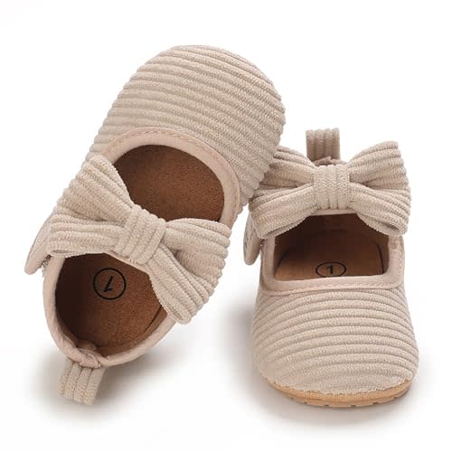 INMINPIN Baby Girls Shoes Corduroy Princess Dress Mary Jane Flats Newborn Infant First Walking Shoes Soft Rubber Sole House Indoor Slippers