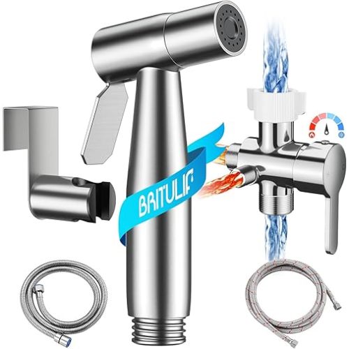 Hot and Cold Bidet Sprayer for Toilet, BRITULIF Bidet Attachment for Warm Water, Bidet with Warm Water Muslim Shower, Ideal for Feminine Hygiene, Pet Cleaning, Cloth Diapers, and Elderly Care