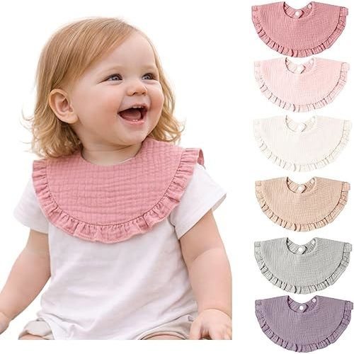 Baby Cotton Muslin Ruffled Bibs-Set of 6