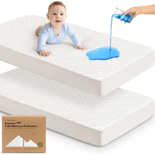 Waterproof Crib Mattress Protector Cover Fitted - 2-Pack Quiet Baby Mattress Topper Crib Sheets, 52" x 28" Soft Quilted Cotton Baby Sheet, Easy Fit, Durable Toddler Liner (Soft White)