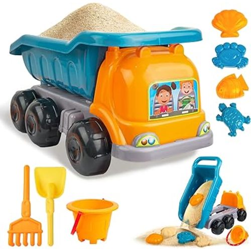 SMILESSKIDDO Beach Toys - Beach Dump Truck Kids Sand Toys with Sand Truck,Beach Bucket,Sand Shovel,Sand Molds,Toddler Beach Toys - Sandbox Toys for Kids, Outdoor Water Toys for Toddlers 1-3