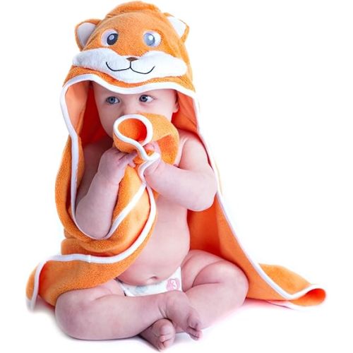 Little Tinkers World Premium Hooded Towels for Kids | Beach Or Bath Towel | Fox Design | Ultra Soft | 100% Cotton Childrens Swimming/Bath Towel with Hood for Girls and Boys