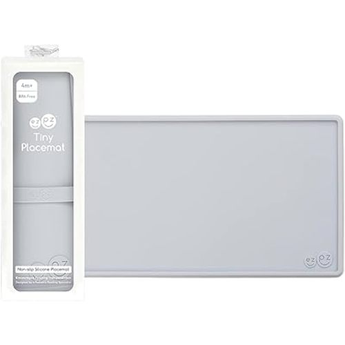 ezpz Tiny Placemat - 6 Months+ (Pewter) - Non-Slip, 100% Silicone Placemat for Toddlers and Babies - Fits on Most Highchair Trays - Rolls-Up - Dishwasher Safe