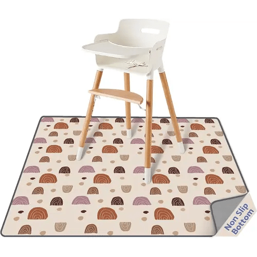 Blissful Diary Baby Splat Mat for Under High Chair, 51 x 51 Inch Boho Splash, Waterproof and Washable Spill Mat, Anti-Slip Floor Protector