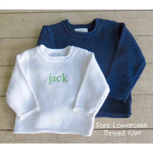 Rollneck Sweater with Button Shoulder and Monogram - Sizes 6m-5T - Child&#39;s Sweater - Baby Sweater