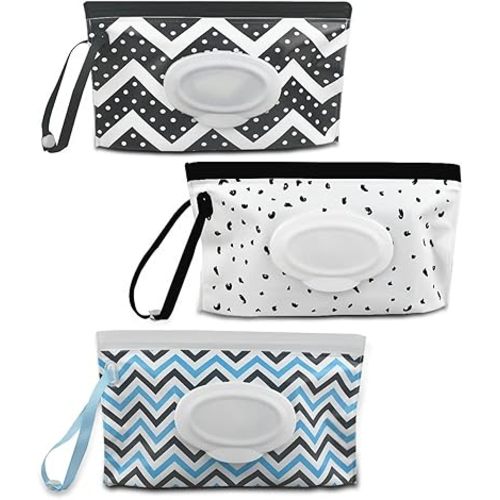 3 Pack Baby Wipes Dispenser Portable Wet Wipe Dispenser Bag Reusable Travel Baby Wipes Container Refillable Wet Wipe Carrying Case Holder for Diaper Bag Lightweight Travel Wipes Dispenser Cases