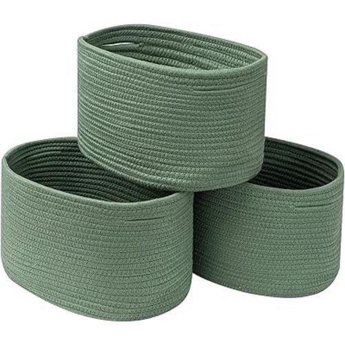 CubesLand Woven Basket for Organizing/Storage,Cube Shelf Closet Storage Baskets Bins Set 3,Green Basket for Shelves Cotton Rope Basket Soft &Skin-friendly Toy Storage Basket Bin,Stylish Decor Basket