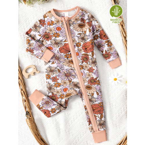 PatPat Baby Girl Clothes Pajamas Soft Viscose from Bamboo Zip Snug Fit Floral Print Newborn Infant Baby Girl Gifts,9-12 Months