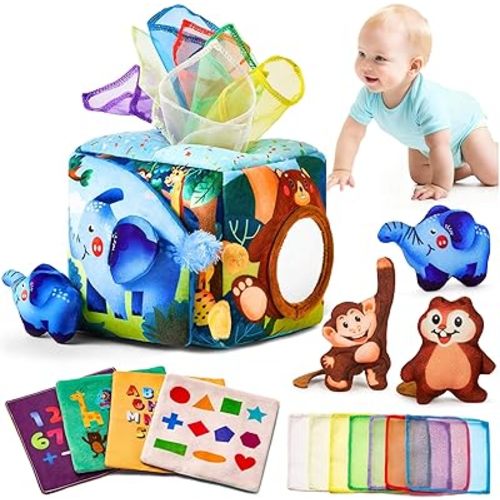 Baby Toys 6-12 Months - Montessori Toys for 6 Month Old Sensory Toys Baby Tissue Box Toy 6 7 8 9 12 18 Month Old Baby Must Haves Development Learning Toys Crinkle Toys for 1 Year Old Girl Boy Gifts