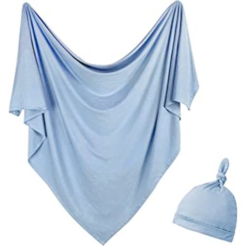 OWLOWLA Newborn Swaddle Set Stretch Wrap Swaddle Receiving Blanket for Baby Boy Girl(Baby Blue-rm)
