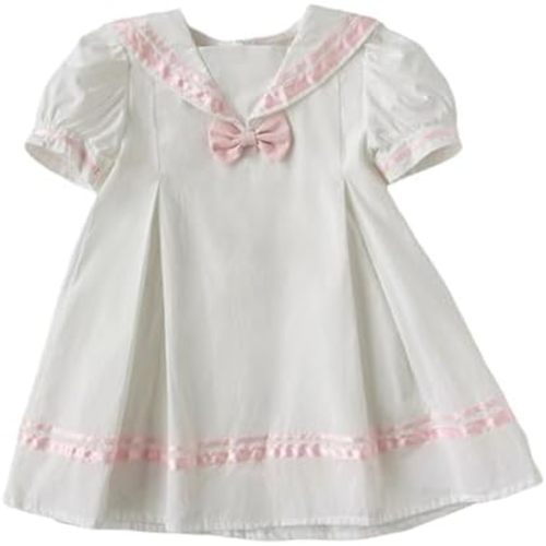 Baby Girls Color Block Dress Toddler Lapel Bowknot Princess Dresses Summer Beach Sundress