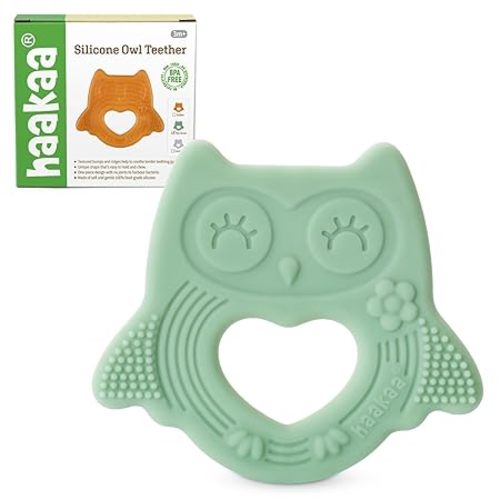 haakaa Silicone Owl Teether,Food-Grade Smiling Teething Toy for Infants, Soft Chew Toys for Babies, BPA Free, Toy for 3 Months+,Pea Green