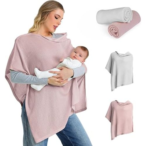 2pk Nursing Cover for Breastfeeding, Soft & Breathable Privacy Poncho, Multi-Use Feeding Shawl, Comfortable & Portable Breastfeeding Cover for Women Includes Mesh Laundry Bag