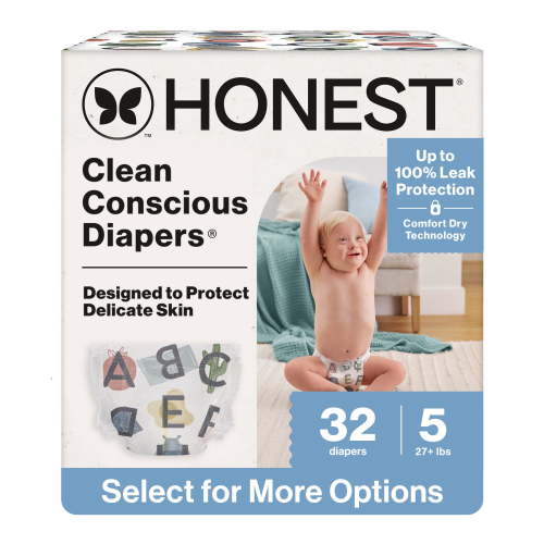 The Honest Company Clean Conscious Baby Diapers Size 5 (27+ lbs) Hypoallergenic Fragrance Free 32 Count