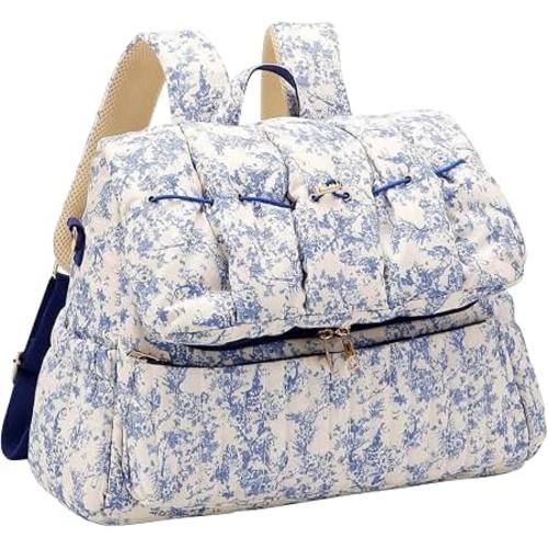 Amazon.com: YFGBCX Floral Quilted Diaper Bag Backpack for Mom Multi-Functional Travel Baby Bag with Stroller Straps Maternity Purse (Blue)