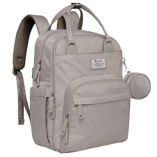 RUVALINO Diaper Bag Backpack, Multifunction Travel Pack Maternity Baby Changing Bags, Large Capacity, Waterproof, Clay