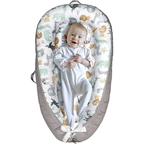 Yoocaa Baby Lounger, Soft 100% Cotton & Fiberfill Breathable Newborn Lounger, Portable Infant Floor Seat for Indoor & Outdoor (Animal)