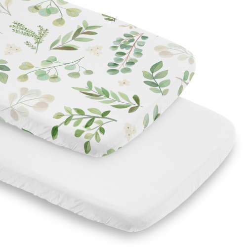 Sweet Jojo Designs Botanical Green and White Baby Bassinet Fitted Sheets 2 Piece Set