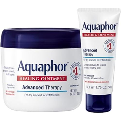 Aquaphor Healing Ointment Advanced Therapy Skin Protectant Skin Care Set, Body Moisturizer for Dry Skin, Minor Cuts and Burns, Dry Cuticles, Cracked Heels, Hands and Lips, 14 Oz Jar + 1.75 Oz Tube