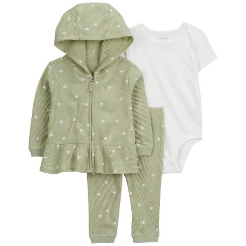 Baby Girl Carter's 3-Piece Green Thermal Little Cardigan Set