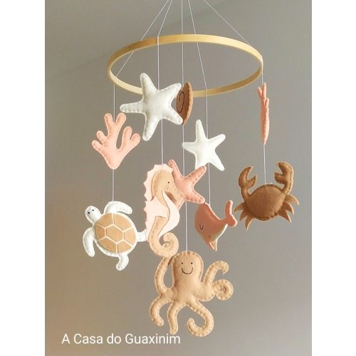 Beige, Ivory and Peach Colors Under the Sea Baby Mobile Ocean Baby Mobile Nautical Wooden Hoop Baby Mobile - Etsy