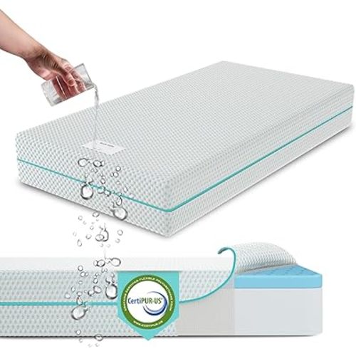 Sleepah 5.5” Crib & Toddler Bed Mattress Dual Sided Cooling Memory Foam – Waterproof Washable Breathable Soft Cotton Fabric – CertiPUR Firm Baby Mattresses - for Baby & Toddlers (Blue)