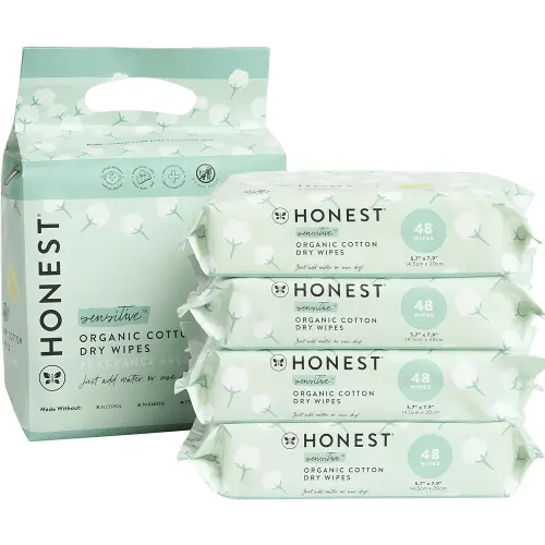The Honest Company 100% Organic Cotton Dry Wipes | Hypoallergenic for Sensitive Skin, Dermatologist Tested, Safe for Newborns | 192 Count
