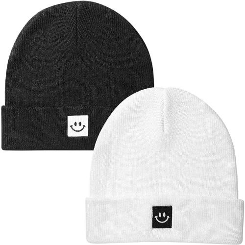 Paladoo 2Pack Baby Beanie Knit Toddler Hat for Girls Boys 0-8 Years - 0-6 Months - 2pack White/Black