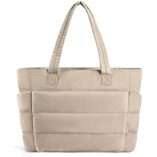 BAGSMART Tote Bag for Women, Lightweight Puffy Tote Bag with Compartments, Quilted Shoulder Bag Handbag for Travel, Work
