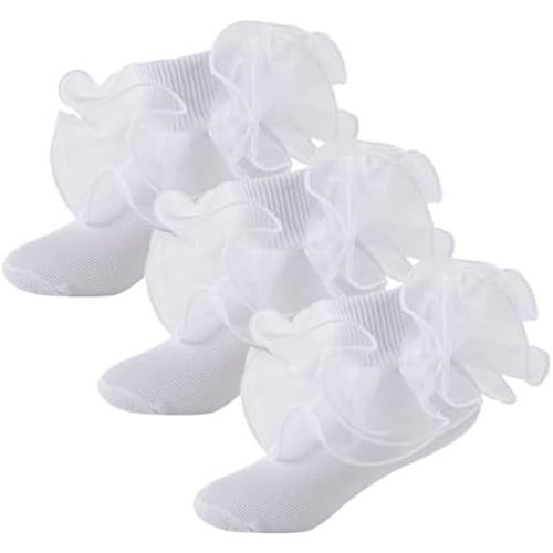 Baby Girls Ruffle Socks 2-Layer Lace Frilly Turn Cuff Fancy Dress Socks Toddler Girl Preemie Newborn Infant Kids