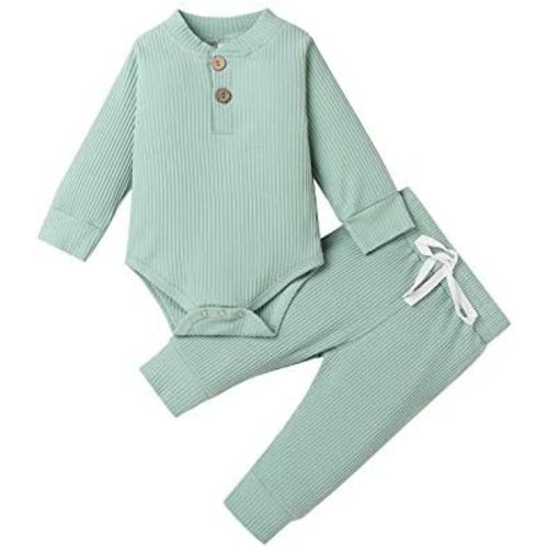 Newborn Baby Boy Girl Clothes Ribbed Knitted Cotton Long Sleeve Romper Long Pants Solid Color Fall Winter Outfits