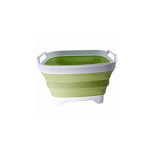 SAMMART 7.5L (2 gallons) Collapsible Plastic Dishpan with Draining Plug, White/Olive Green