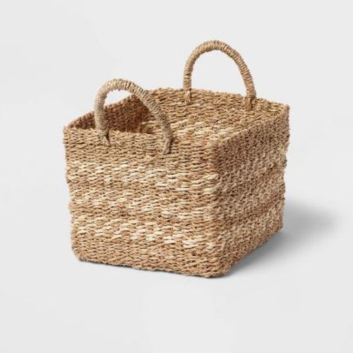 Woven Rectangular Seagrass And Palm Leaf Striped Basket - Brightroom™