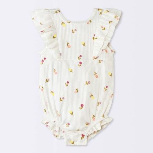 Baby Girls' Floral Ruffle Tank Romper - Cloud Island™ Cream Newborn