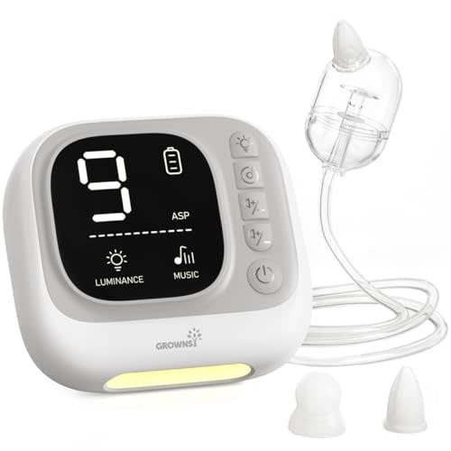 GROWNSY Nasal Aspirator for Baby, Hospital Grade Baby Nose Sucker, Electric Nose Suction with White Noise Function, Powerful 9 Levels Suction Adjustable, 4 Music and 7 Night Light Soothing