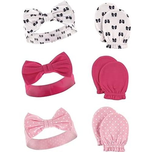 Hudson Baby Baby Girls' Cotton Headband and Scratch Mitten Set
