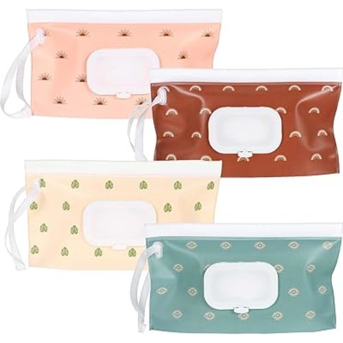 4 Pack Baby Wipes Dispenser, Portable Refillable Baby Wet Wipes Pouch Container Reusable Babys Wipe Holder for Outdoor, Travel Wipe Case Waterproof and Dustproof