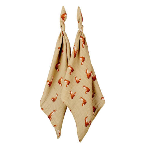 Gold Fox Organic Cotton Muslin Two-Piece Burp Cloth Set