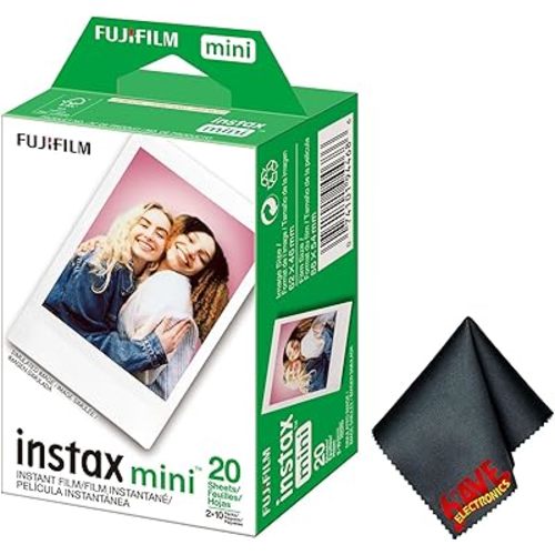 Fujifilm Instax Mini Instant Camera Film (20 Photo Exposure) Bundle with 6AVE Microfiber Cleaning Cloth