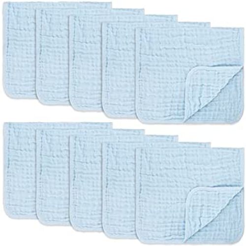 Comfy Cubs Muslin Burp Cloths Large 100% Cotton Hand Washcloths for Babies, Baby Essentials 6 Layers Extra Absorbent and Soft Boys & Girls Baby Rags for Newborn Registry (Sky Blue 10-Pack, 20" X10")