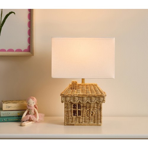 House Shaped Rattan Table Lamp (17")