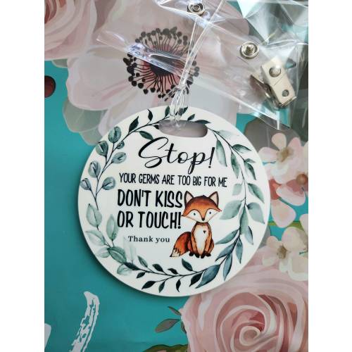 Stop! Don't touch/ Stroller Tag / CarSeat Tag / Germ Tag /woodland/ Preemie / NICU/baby boy/ Neutral gender/ Fox/Highland cow/ Giraffe